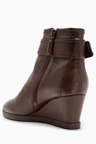 Leather Strap Wedge Boots